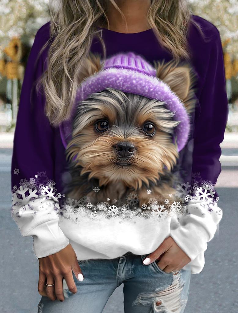 Женский пуловер большого размера, свитшот, мода с собаками, повседневная спортивная футболка, активная спортивная одежда, 3D-принт, круглый вырез, длинный рукав, топ, женская одежда