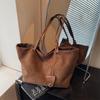 Large Capacity Casual Dark Suede Tote - Versatile Autumn/Winter Commute Shoulder Bag