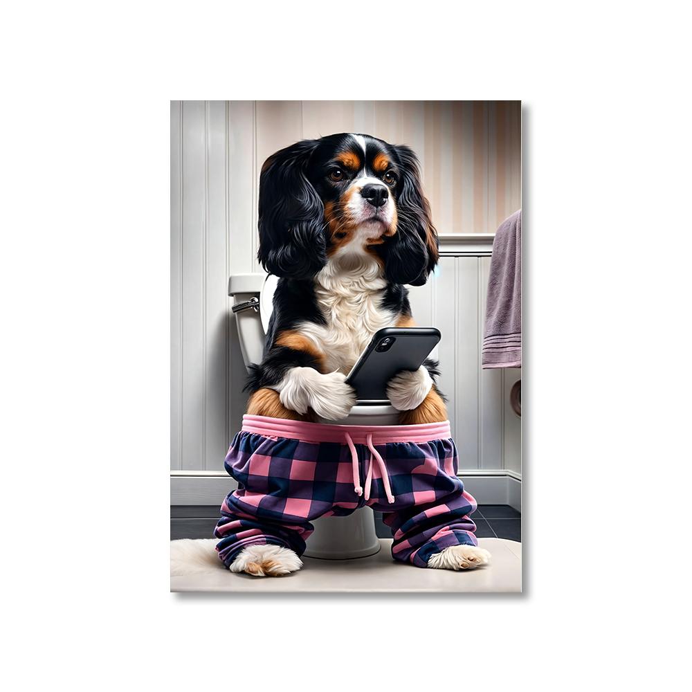 1 шт. Без рамы Смешная собака-питомец в туалете читает газету Игра Холст Картина Изображения животных Настенное искусство для дома Декор ванной комнаты