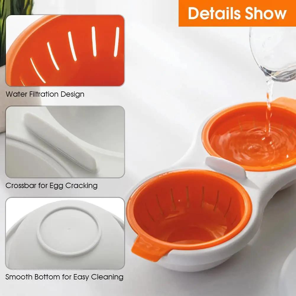 Microwave Egg Cooker Mold with Lid Household Double Cup Steamed Egg Bowl Baby Food Supplement Egg Cooker Kitchen Cooking Tool