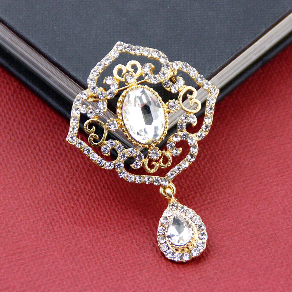 Женская брошь с кристаллами золотого цвета и стразами, полые свадебные украшения для невесты