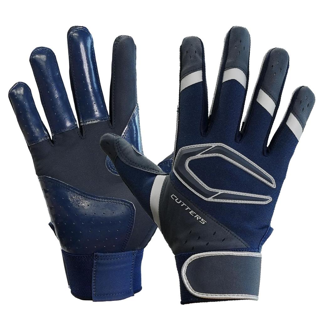 CUTTERS Batting Gloves B444 Power Control Navy X Silver 4.0, Ambidextrous, Baseball/Softball, XL,