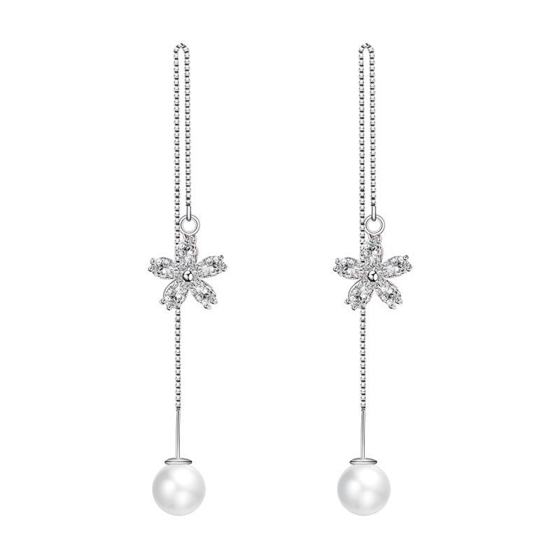 Корейские длинные серьги-игл S925 Silver Star & Moon Leaf Clover для женщин