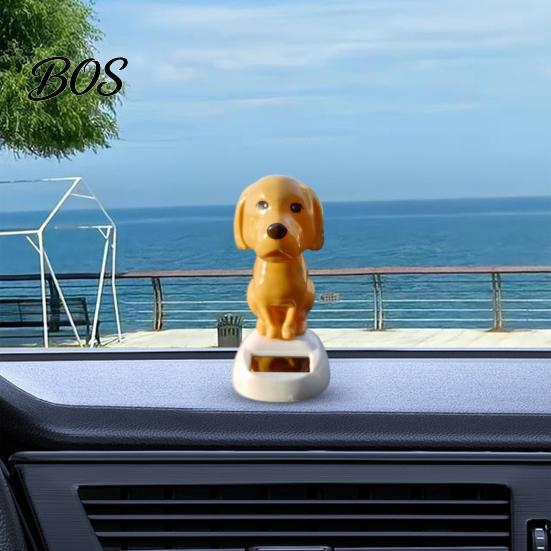 Shiny Smooth Solar Figure Dog Car Dashboard Toy, Yellow Puppy Nodding Figure, Auto Swing Powered Figurine Toy for Office Desk, Cute Animal Decor Kids