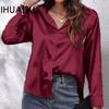Women's Satin Shirt Women Satin Simulation Silk Long Sleeve Blouse