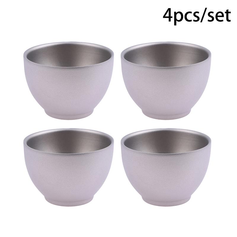 1/4Pcs Pure Titanium Double-Layer Small Tea Cup Outdoor Portable Traveling Picnic Cookware Single-Person Tea Cup Hiking Tea Cups