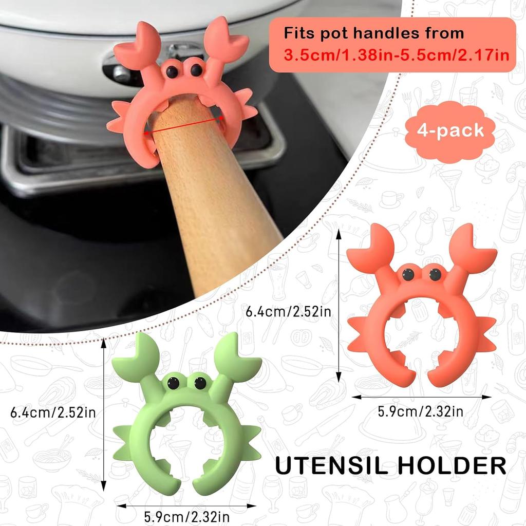 4 Pcs Crab Spatula Holder, Silicone Crab Shaped Spoon Rest, Anti-Scalding Adjustable Cooking Utensil Holder for Pot, Silicone Boil Over Spill Stopper