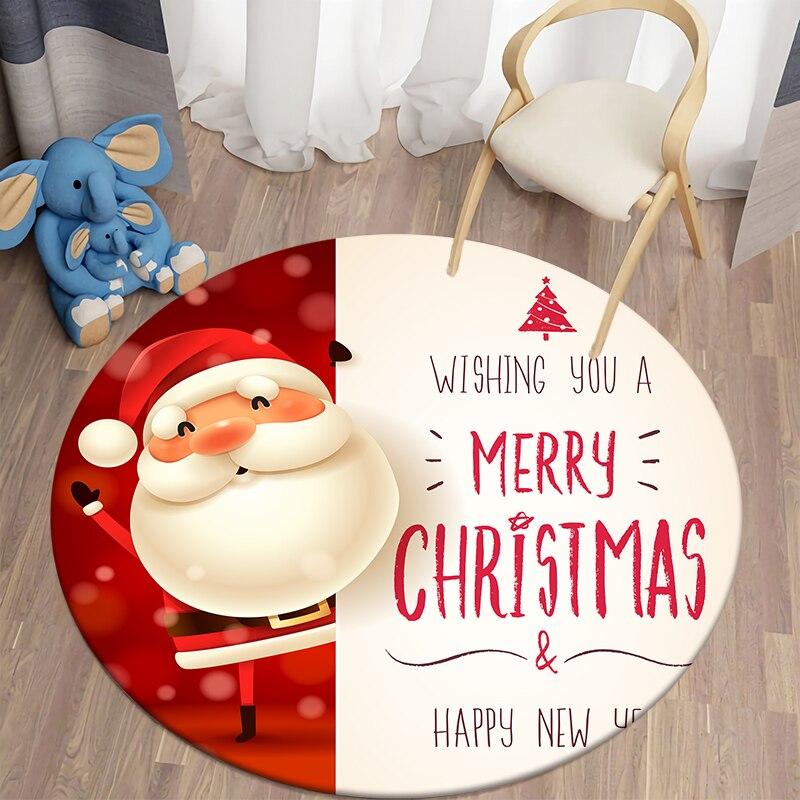Christmas Round Carpet Santa Claus Area Rugs Kitchen Bedroom Carpet Living Room Children's Rugs Kids Play Mat Christmas Decor