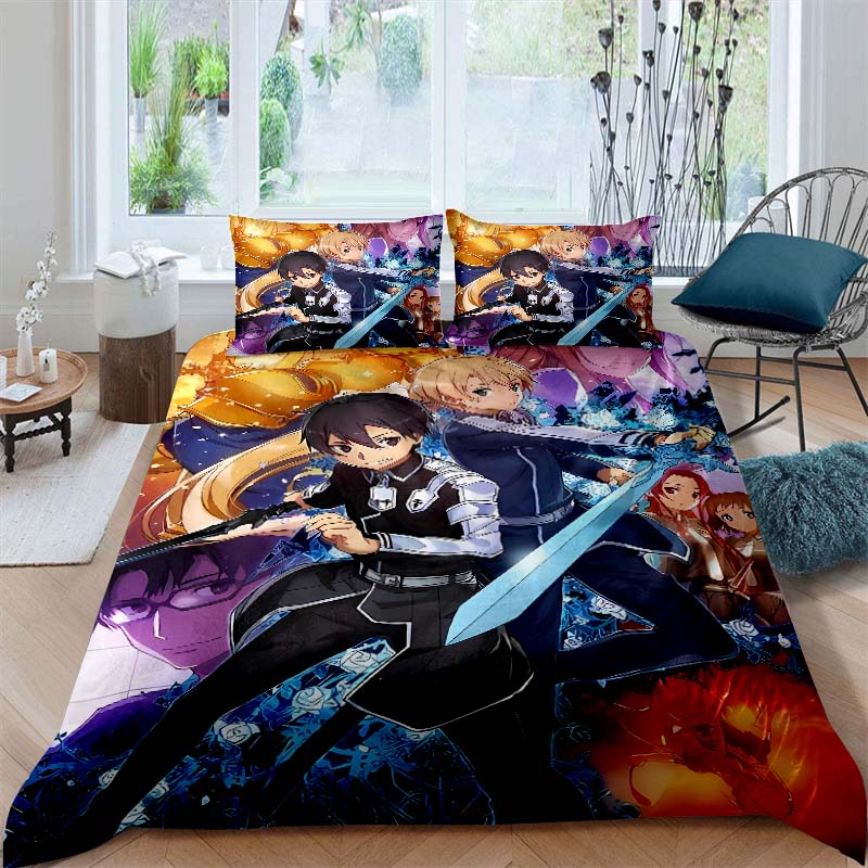 3D Printed Sword Art Online Bedding Set, Three-Piece Set, Includes Printed Duvet Cover and Pillowcases, Adult Size65