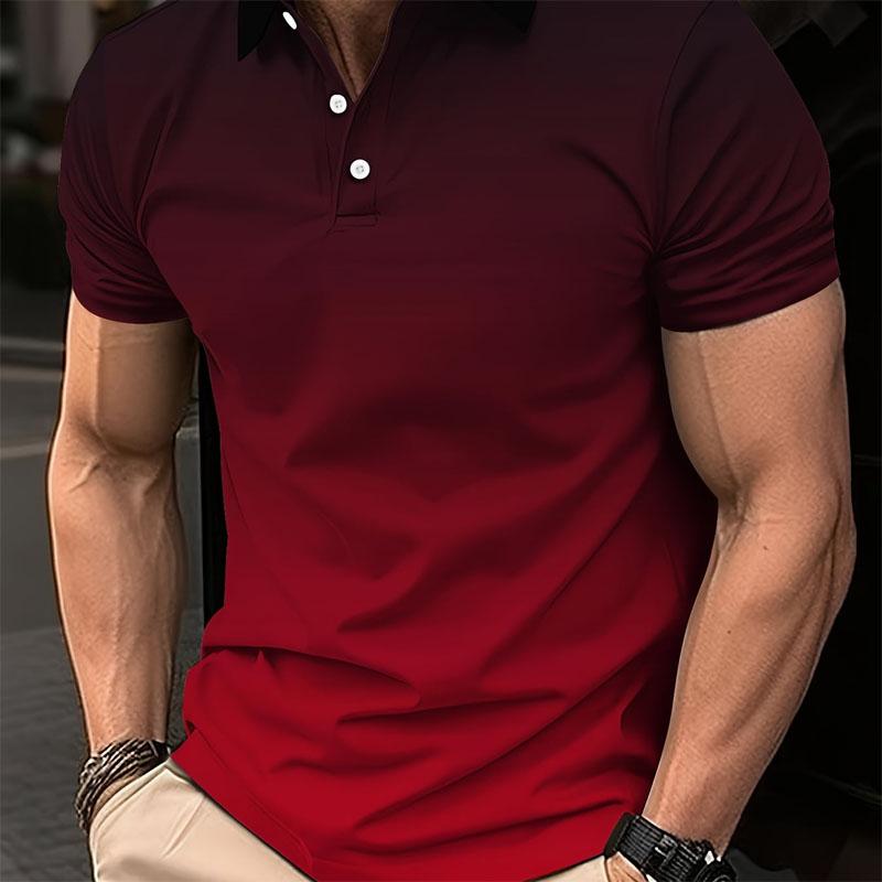 Мужская модная повседневная рубашка-поло с постепенным переходом цвета из полиэфирного волокна, обычная версия, подходит для лета