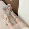 Niche Sweet Light Blue Metal Buckle Square Toe Slim Holiday Flat High Strap Sandals 2025