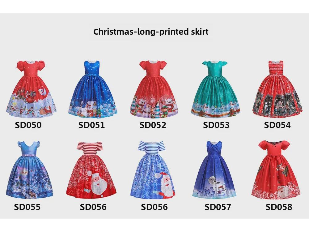 Новое рождественское длинное платье с принтом Санта-Клауса для девочек