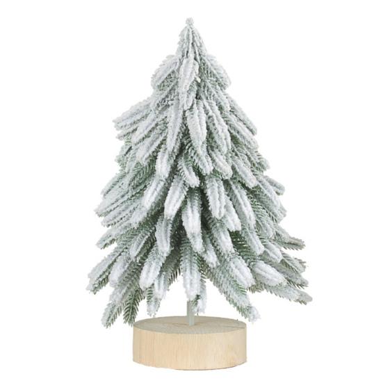 Миниатюрная фигурка рождественской елки, искусственная елка из хвои Норфолкского зеленого цвета/снежного цвета с деревянной основой для декора помещения