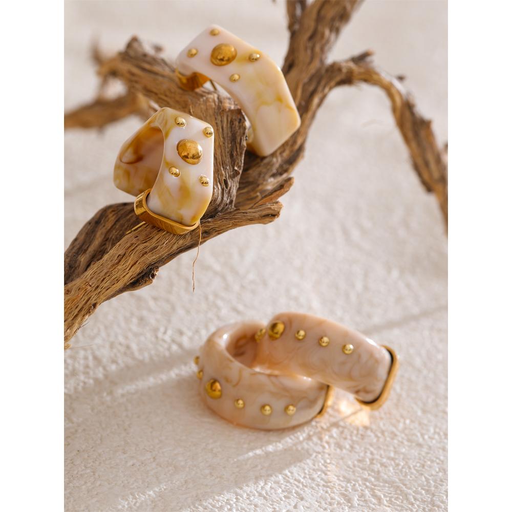 Eetit Stylish Vintage Cowboy Style Resin C Shape Classic Geometric Earrings Daily Stainless Steel Fashion Attractive Jewelry