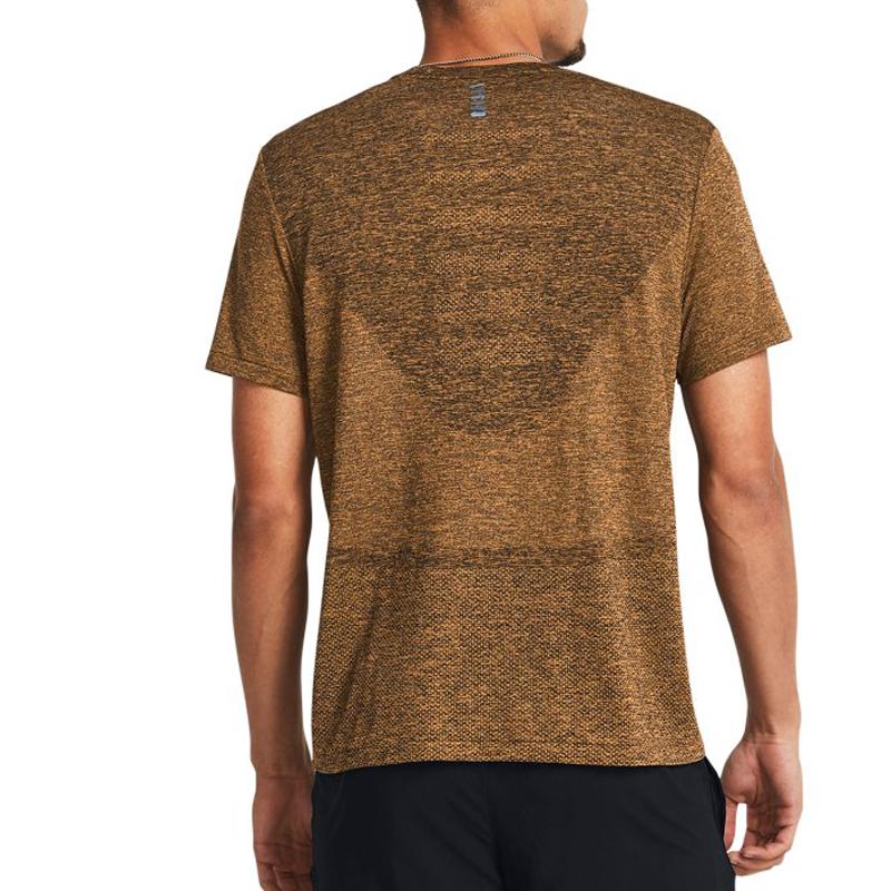 Under Armour Футболка мужская с коротким рукавом, с цветным блоком и бесшовным принтом логотипа, с круглым вырезом, для бега, цвет Wild-Orange 1375692-804