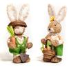 Set of 2 Easter Decorations Straw Bunny Figurine Tabletop Decor Bunny Couple Statue with Carrot Eggs Spring Decor Centerpiece for Home Table Farmhouse