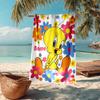 Custom Name Ultra-Soft Beach Towel with Tweety Bird Theme,Ideal for Pool - Camping, Diving - Perfect Travel Essential, Vibrant Beach Towel.