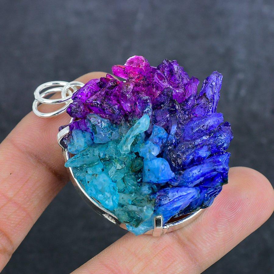 Подвеска из натурального хрусталя с друзами из стерлингового серебра 925 пробы 2,17 дюйма N2b69