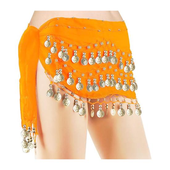 Шарф на бедра для танца живота Женский пояс на талию Юбка для танца живота с 98 золотыми монетами Завязывание узлом Обмотка бедер для танцевальных тренировок, выступлений, пляжной одежды