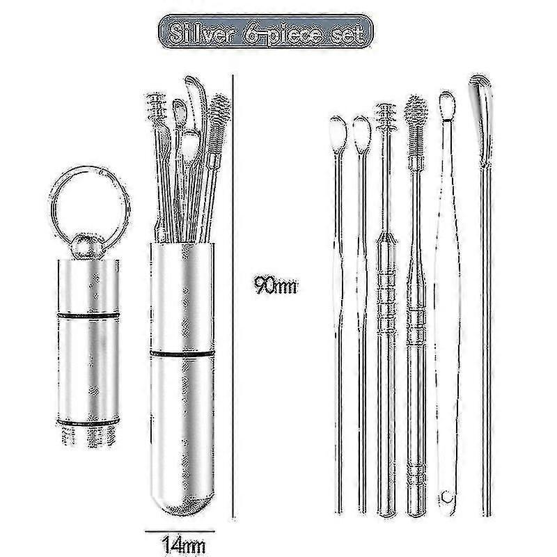 6pcs Ear Wax Pickers Kit Stainless Steel Ear Wax Remover Ear Pick Cleaner Spoon Tools