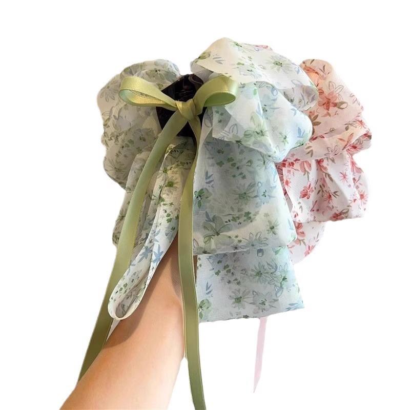 Premium French Floral Bow Ribbon Shark Clips Women Gentle Temperament Half Tie Back Hair Daily Commute Vacation Hair Accessories for Her