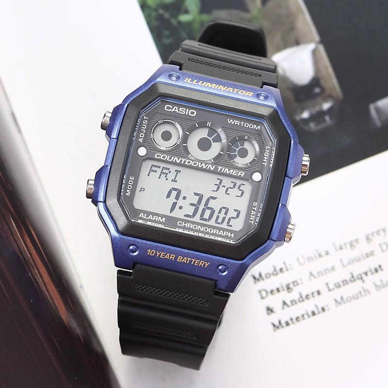Casio Серия для молодежи Квадратный циферблат Цифровой Мода Классический Ретро Квадратный Десятилетняя батарея Водонепроницаемый Ударопрочный Кварцевый механизм Ремешок из смолы AE-1300WH-2A