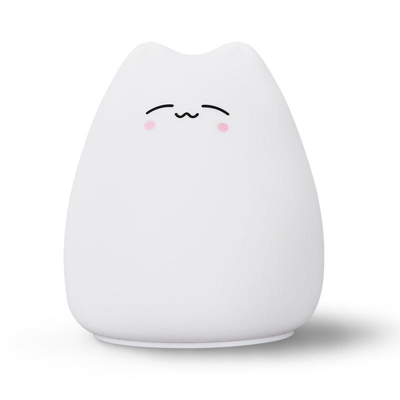 Mini Kawaii Popular Cat Baby Night Lamp 7-Color Pat Touch Color-Changing Eye Protection Bedroom Bedside Nightlight Gift Children