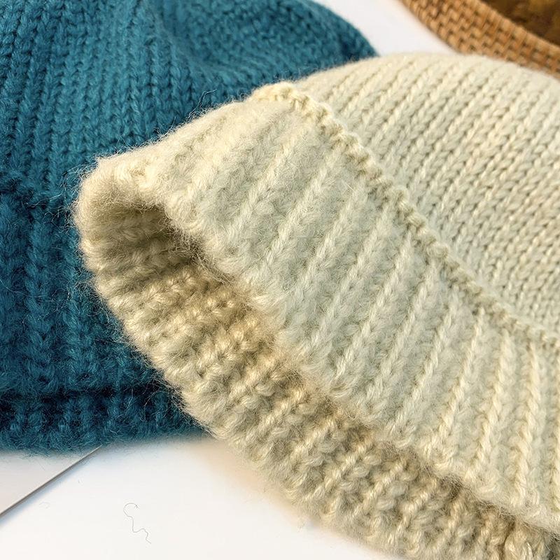 Hat for Women Fisherman Knitted Wool Hat In Autumn and Winter Versatile Big Head Circumference Blue Loose Trendy Korean Style Face Small