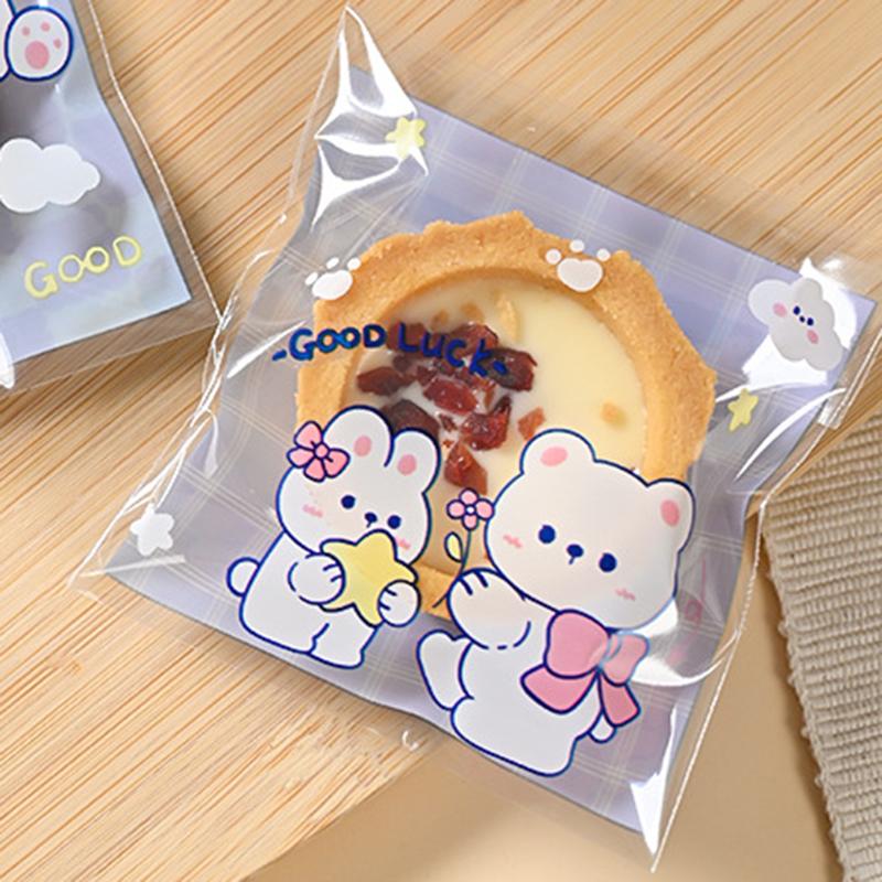 100 шт. самоклеящиеся пакеты для закусок прозрачные мультяшные медведи кролики конфеты подарочные пакеты для дня рождения подарочные принадлежности для выпечки