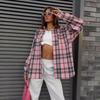 2024 Розовая клетчатая женская рубашка свободного кроя в клетку для осени/зимы