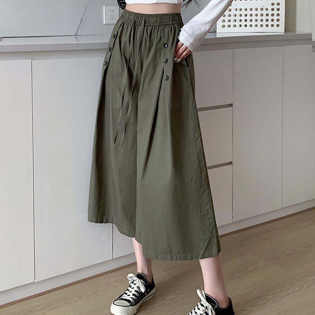 Wide Leg Pants Women's Solid Color Loose High Waisted Drawstring Pants Skirt