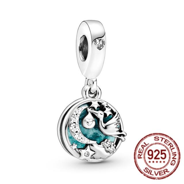 Набор из двух предметов узорчатых подвесок, стерлинговое серебро 925 пробы, подходит для оригинального браслета, рождественская подвеска в виде лисы, бусина, ювелирное изделие своими руками, подарок