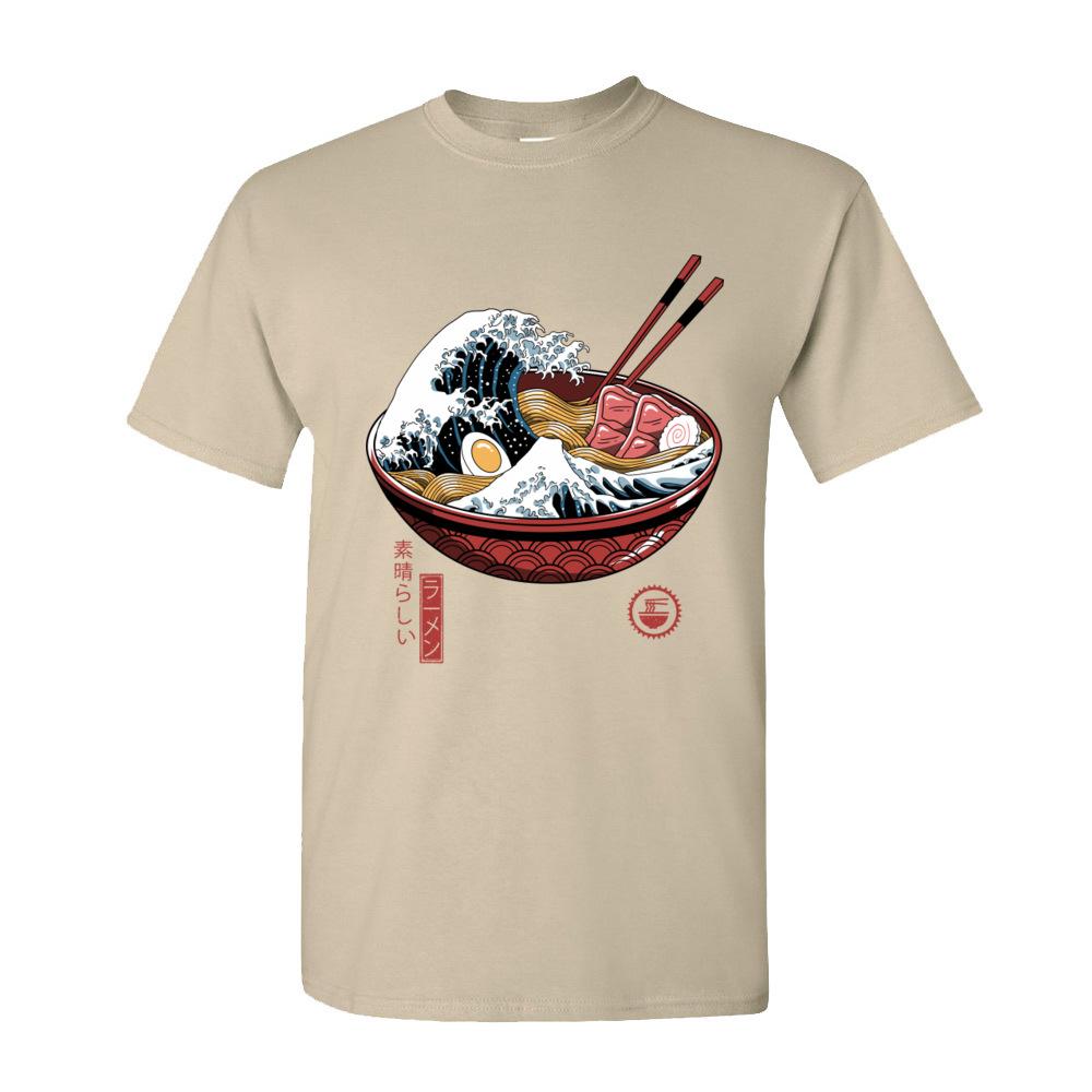 Печать Great Ramen Wave Белые Топы Футболка для Мужчин Классический Японский Стиль Круглый Вырез 100% Хлопок Короткий Рукав Футболка Лапша Топы