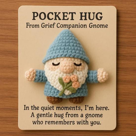 Pocket Hug Gnome Handmade Crochet Gnome with Inspirational Positive Card Mini Stress Relief Companion Doll Encouragement Gifts for Family Friends