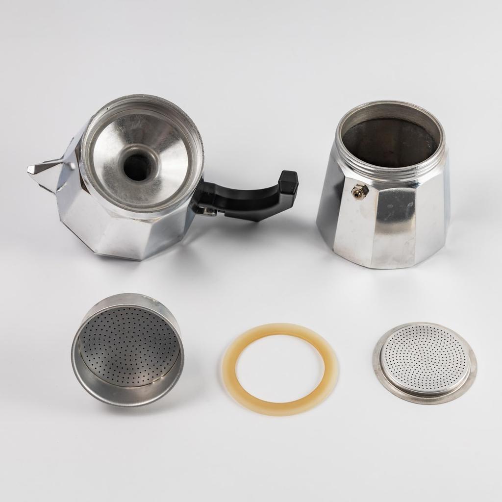 Uxcell Aluminum Coffee Pot Accessory for Stainless Steel Espresso Maker, Includes 1 Filter and 2 Silicone Gasket Seals, 64x53x3.4mm, 6-Cup Moka