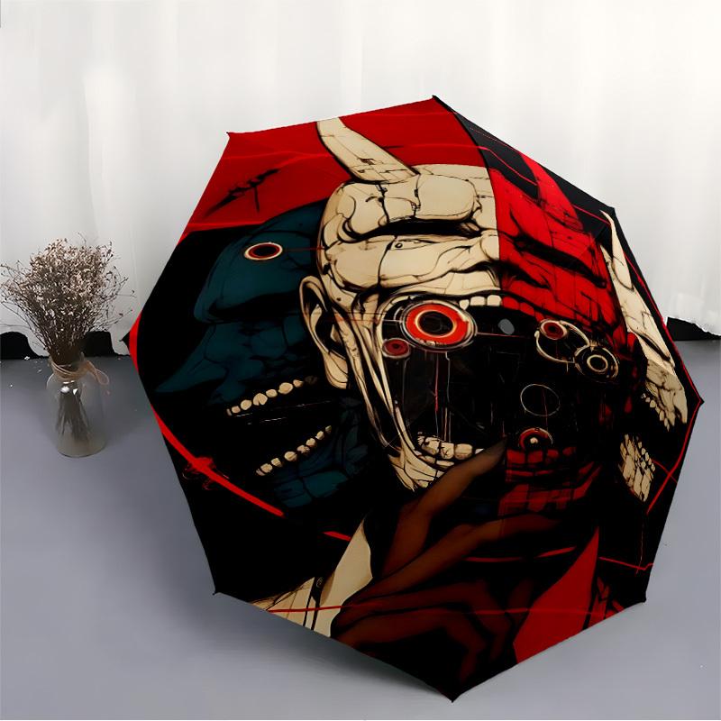 1 шт. Киберпанк Маска Автоматический Зонт - 8-реберный Портативный Складной Черный Железный Каркас для Улицы, Пляжа, Путешествий, Пляжный Зонт,018