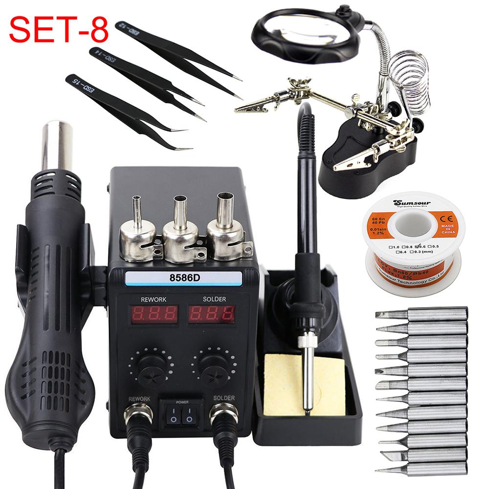 Новая сварочная станция 8586D, двойной цифровой дисплей, фен, паяльник, инструмент для ремонта мобильного телефона, компьютера