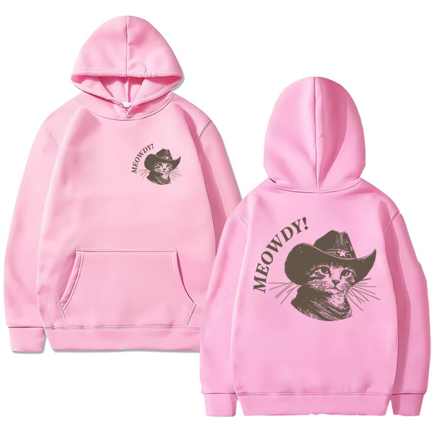 2025 New in Cowboy Cat vintage printed Hoodies Men women harajuku Casual Sweatshirt Unisex Fleece Long sleeve White pullovers