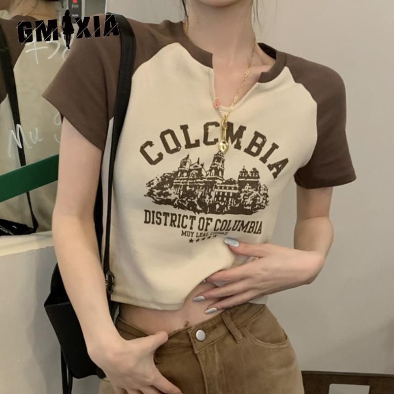 GMXIA Футболка Spice Girls с коротким рукавом и V-образным вырезом, женская летняя, сладкая и пряная, в стиле ретро, короткие студенческие топы