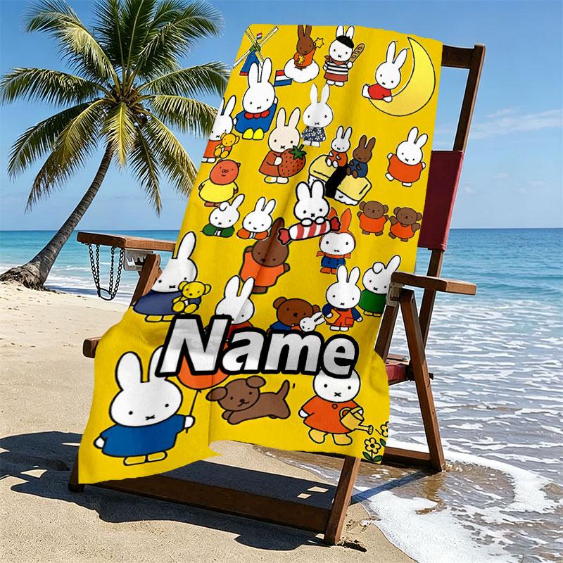 Custom Name Personalized Miffy Print Beach Towel, for Trip Camping Beach Party Home Decor, Birthday Gift for Family & Friends
