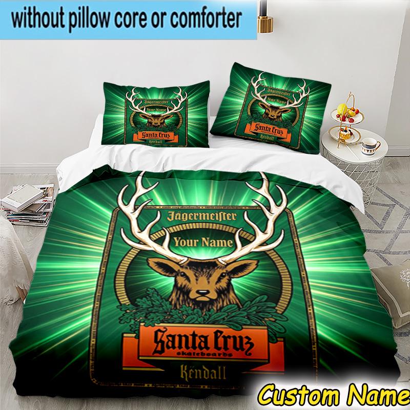 3pcs Custom Name Jager-meister Spirit Drink Bedding Set Includes 1 Duvet Cover & 2 Pillowcases for All Seasons Dormitory Home Decor Christmas gifts