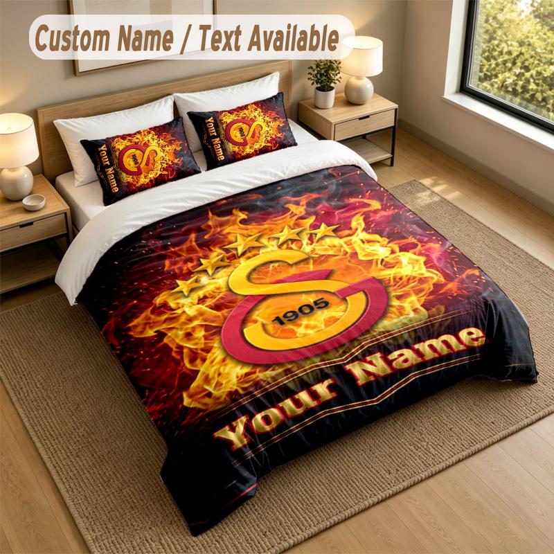 3Pcs Bedding Set Custom Name Text, 1 Sheet 2 Pillowcases Home Bed DecorGalatasaray FC
