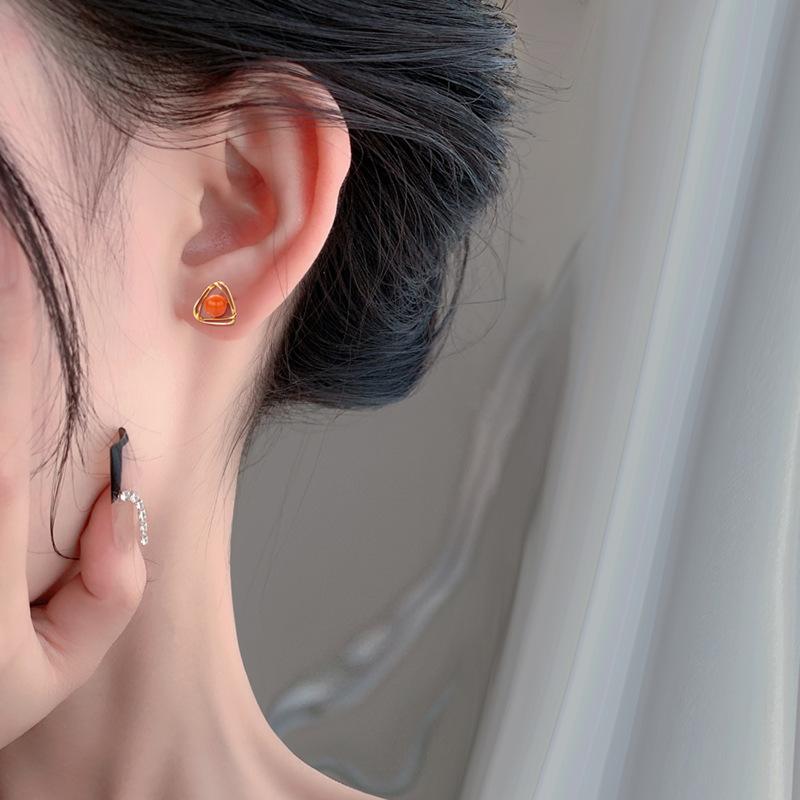Двухслойные треугольные серьги для женщин в китайском стиле из красного агата, универсальные повседневные серьги