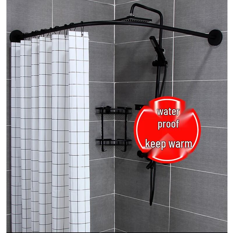 Черная изогнутая штанга для шторки для душа без сверления