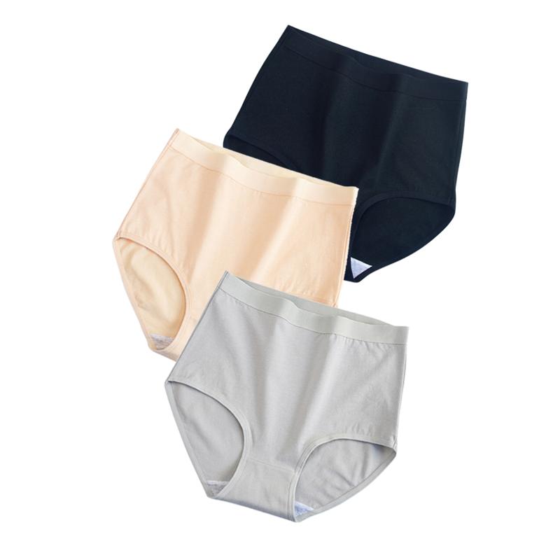 3 шт./лот! Хлопковое нижнее белье, женские трусики с высокой талией, удобные однотонные трусы, большие размеры M-3XL