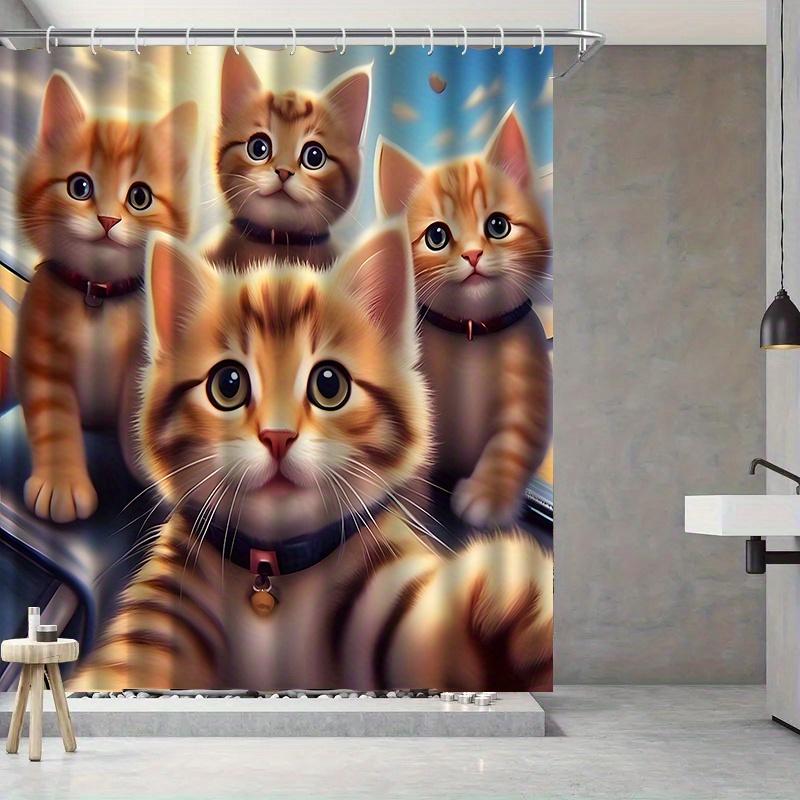 3D Занавеска для душа с котенком Реалистичные мордочки кошек Мультяшное искусство Веселый Декор для ванной Водонепроницаемая Печатная занавеска Домашний стиль