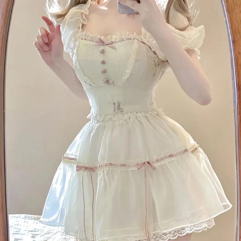 Милый комплект из 2 предметов платья Kawaii, женский летний комплект из 2025 года с коротким рукавом Y2k, укороченный топ + мини-юбка, женские наряды, корейский модный костюм, шик