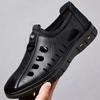 Fashion Men Leather Shoes Slip on Comfortable Casual Flats Fashion Breathable Dress Shoes Male Loafers Men Hollow Outdoor Beach Sandals