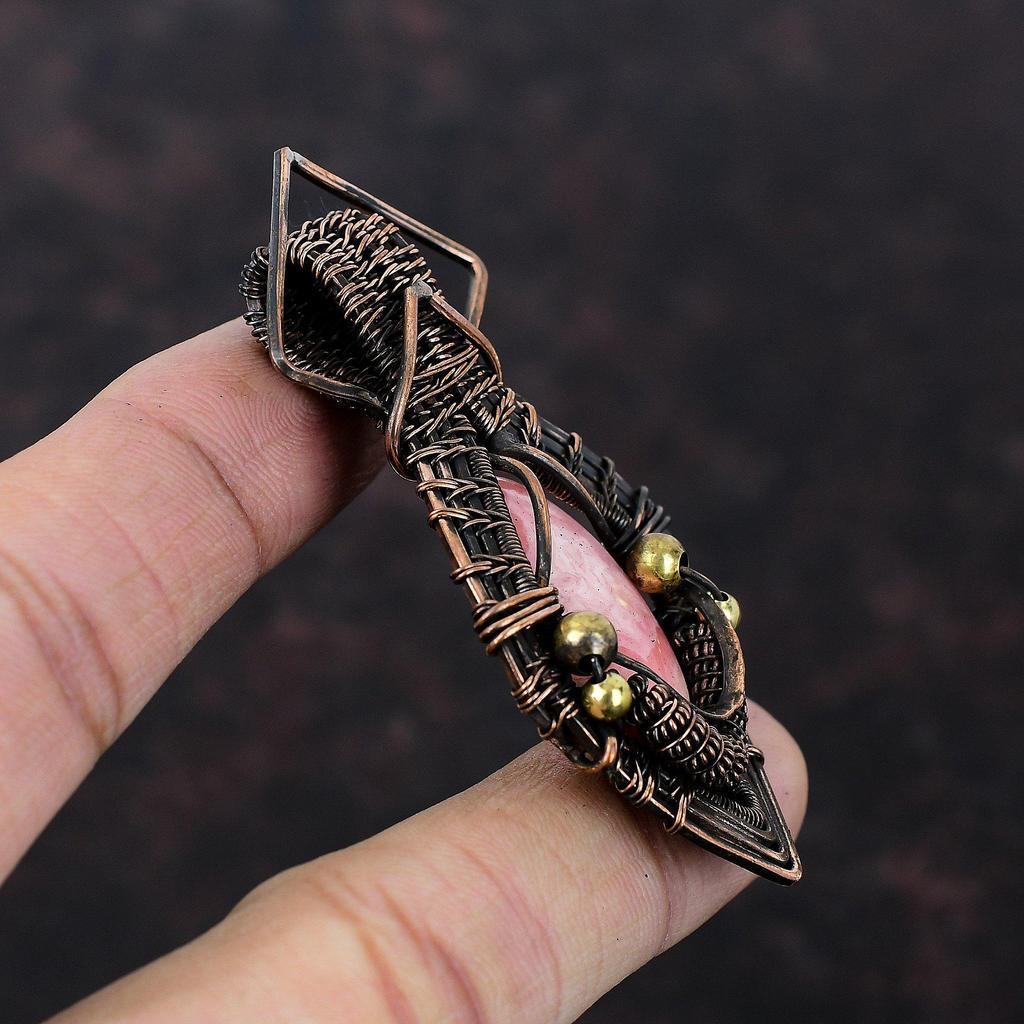 Rhodochrosite Pendant Copper Wire Wrapped Pendant Natural Gemstone Pendant Handmade Copper Jewelry Gift For Him Dainty Rhodochrosite Jewelry