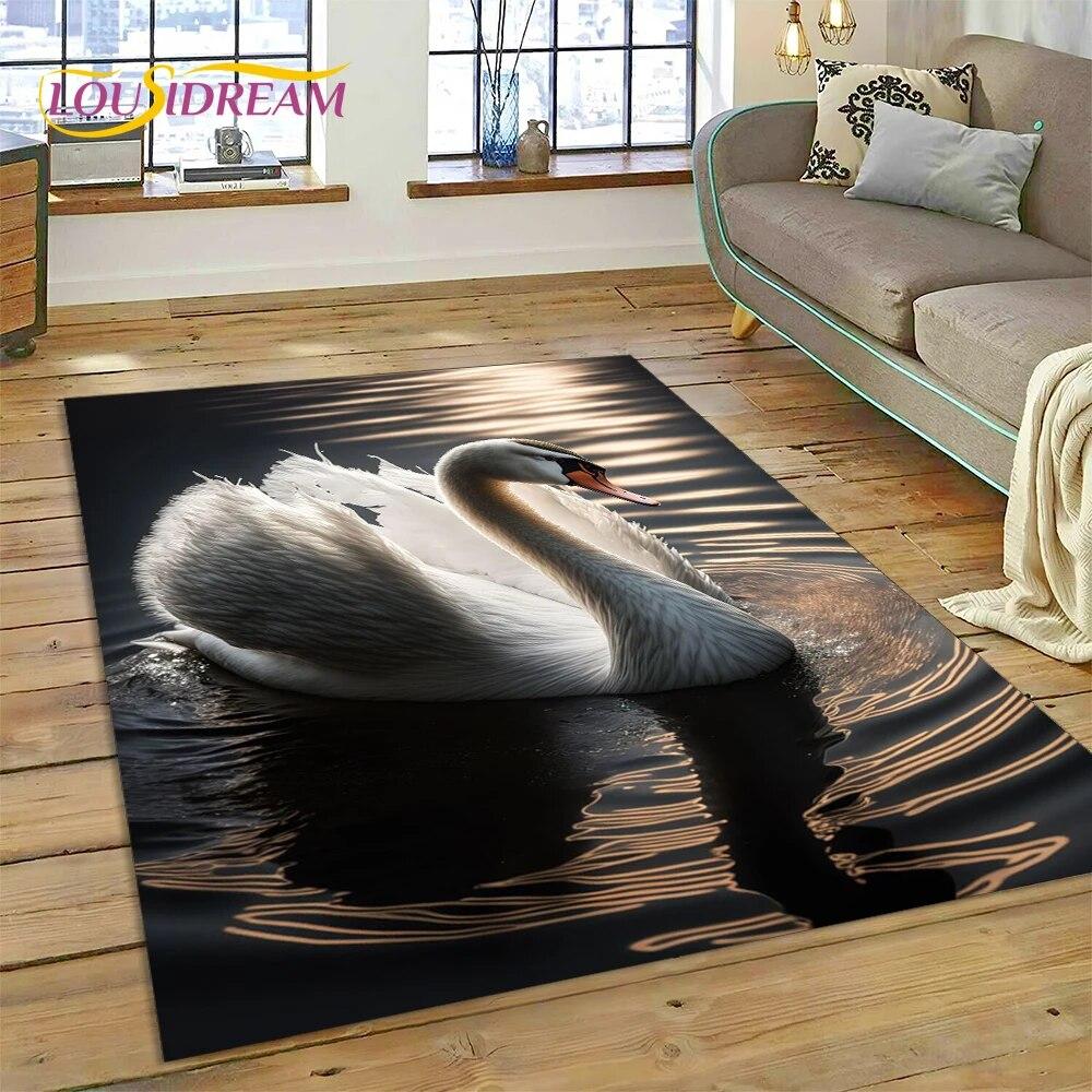 Love Swan Cartoon Cygnus Girl Gift Carpet Rug for Home Living Room Bedroom Sofa Doormat Decor,Kids Area Rug Non-slip Floor Mat